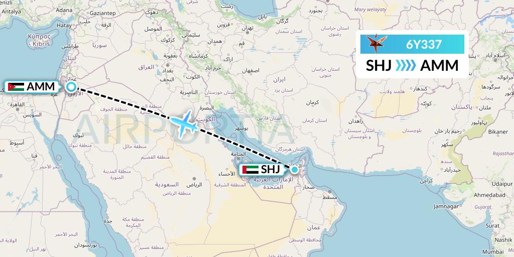 6Y337 SmartLynx Flight Map: Sharjah to Amman