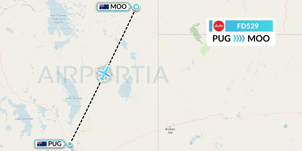 FD529 Thai AirAsia Flight Map: Port Augusta to Moomba