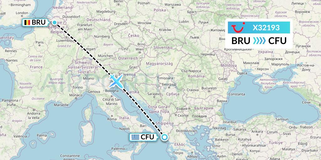 X32193 TUI fly Germany Flight Map: Brussels to Corfu