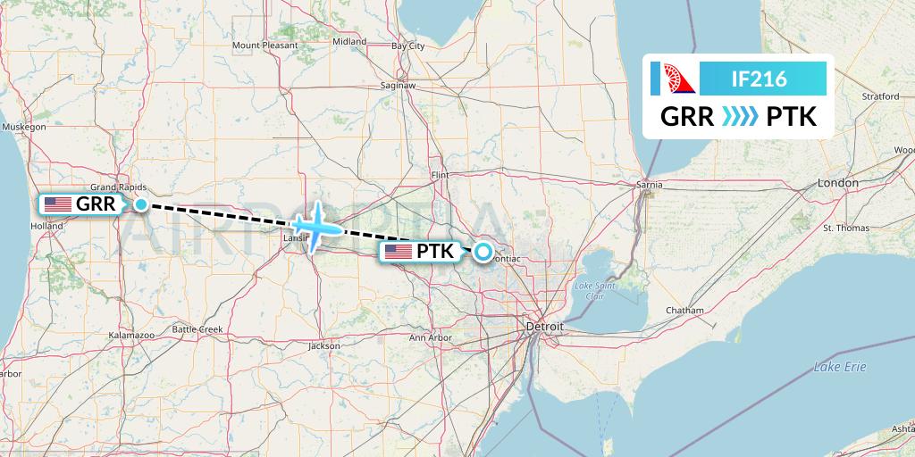 IF216 Fly Baghdad Flight Map: Grand Rapids to Oakland County
