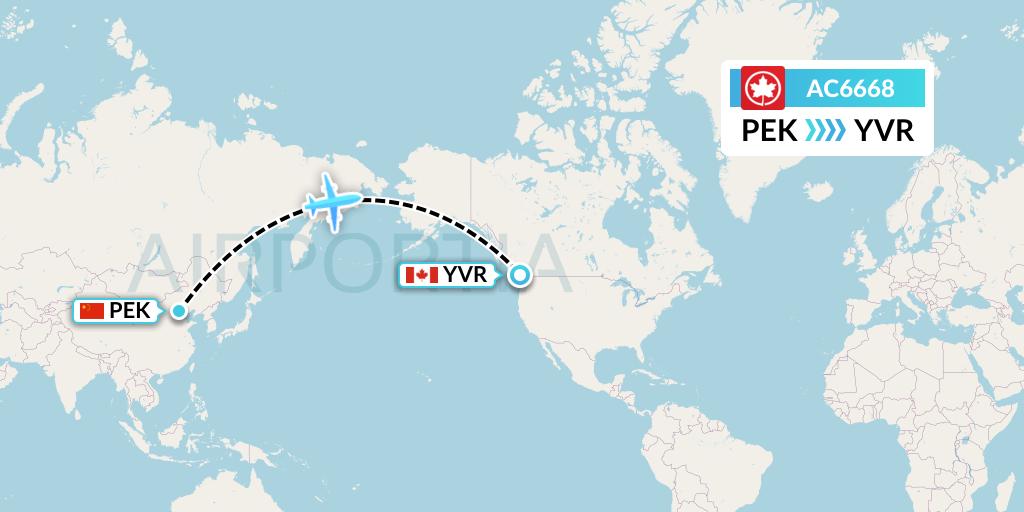 AC6668 Air Canada Flight Map: Beijing to Vancouver