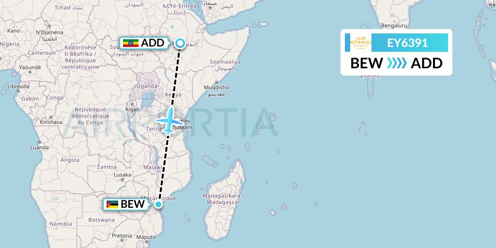 EY6391 Etihad Airways Flight Map: Beira to Addis Ababa