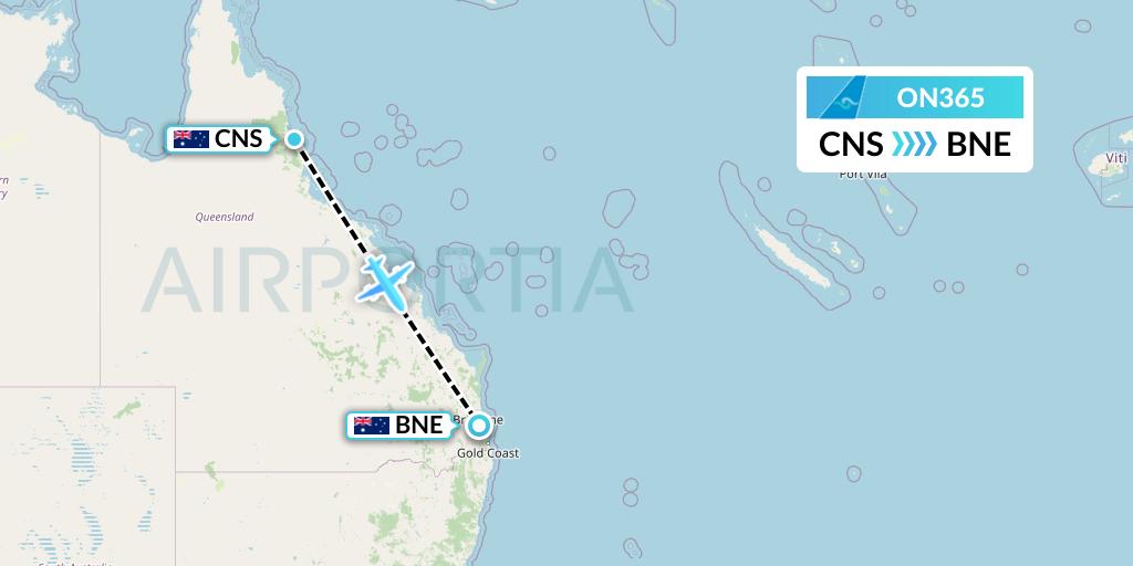 ON365 Nauru Airlines Flight Map: Cairns to Brisbane