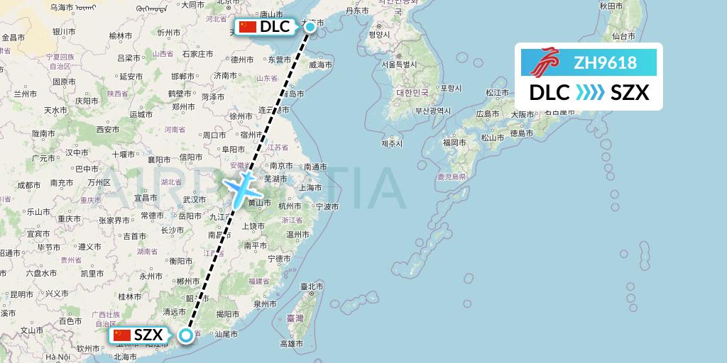 ZH9618 Shenzhen Airlines Flight Map: Dalian to Shenzhen