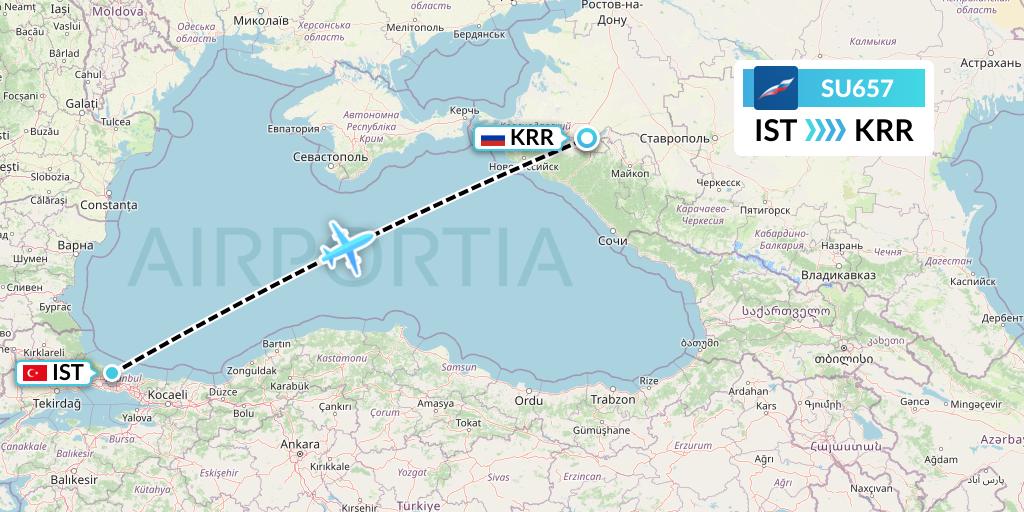 SU657 Aeroflot Flight Map: Istanbul to Krasnodar