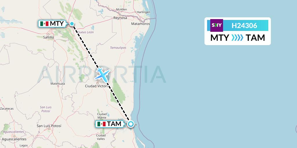 H24306 Sky Airline Flight Map: Monterrey to Tampico