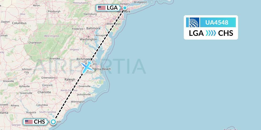 UA4548 United Airlines Flight Map: New York to Charleston