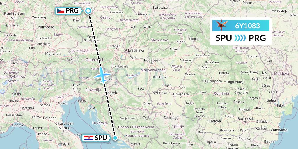 6Y1083 SmartLynx Flight Map: Split to Prague