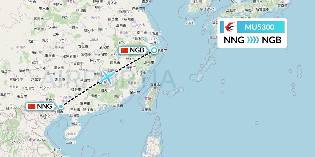 MU5300 China Eastern Airlines Flight Map: Nanning to Ningbo