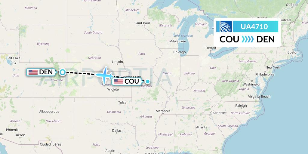 UA4710 United Airlines Flight Map: Columbia to Denver