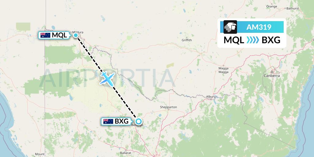 AM319 Aeromexico Flight Map: Mildura to Bendigo
