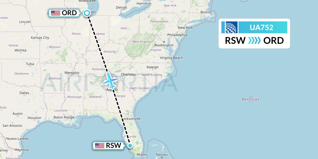 UA752 United Airlines Flight Map: Fort Myers to Chicago