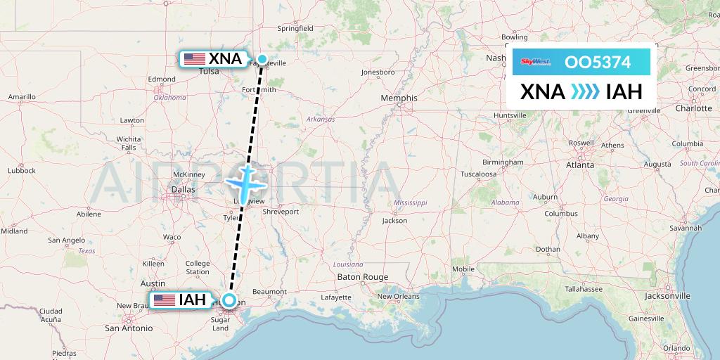 OO5374 SkyWest Airlines Flight Map: Bentonville to Houston