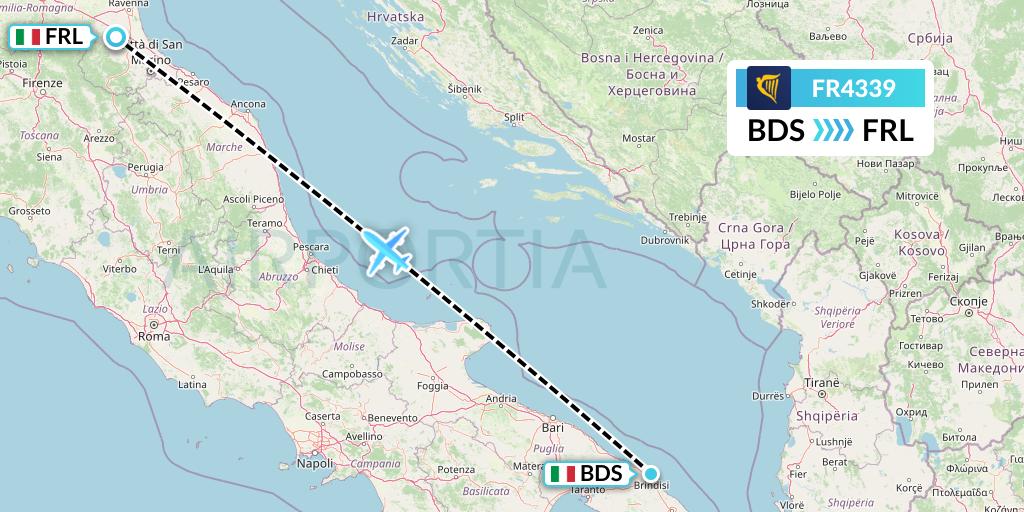 FR4339 Ryanair Flight Map: Brindisi to Forli