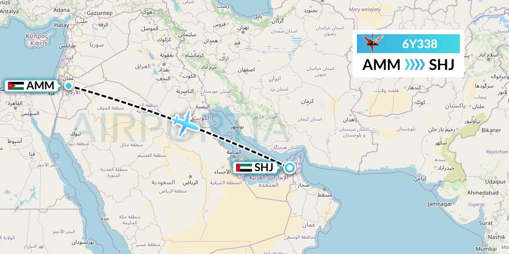 6Y338 SmartLynx Flight Map: Amman to Sharjah