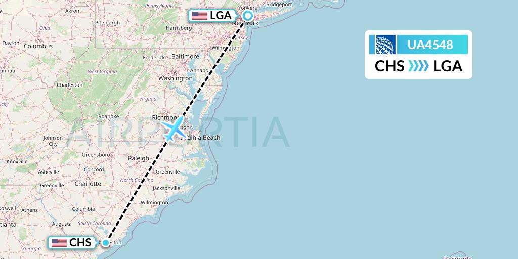 UA4548 United Airlines Flight Map: Charleston to New York