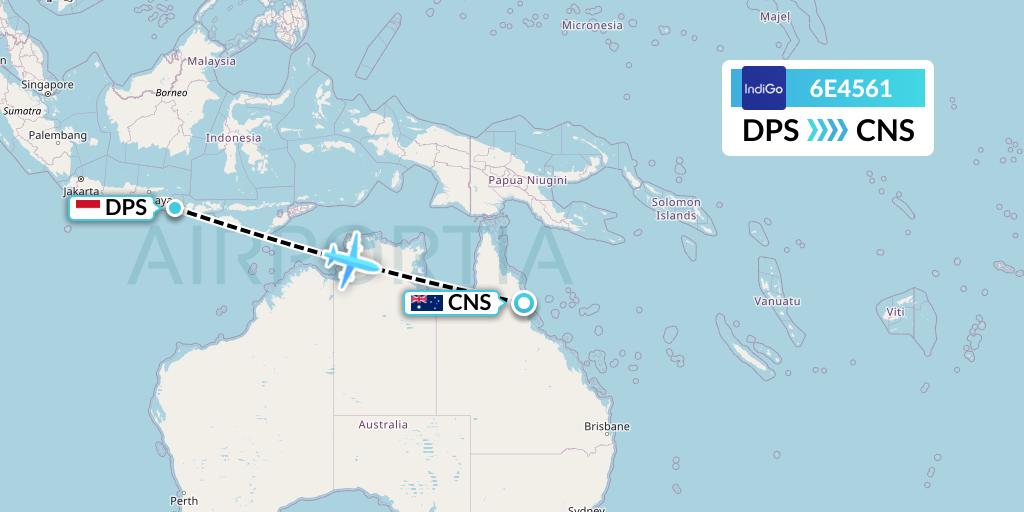 6E4561 IndiGo Airlines Flight Map: Denpasar to Cairns