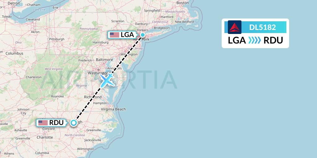 DL5182 Delta Air Lines Flight Map: New York to Raleigh-Durham