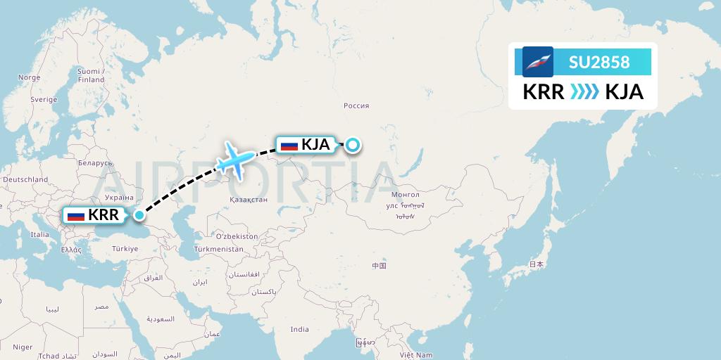 SU2858 Aeroflot Flight Map: Krasnodar to Krasnoyarsk