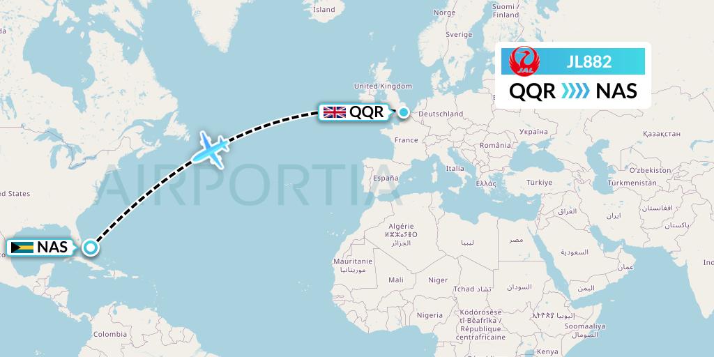 JL882 Japan Airlines Flight Map: Ramsgate to Nassau