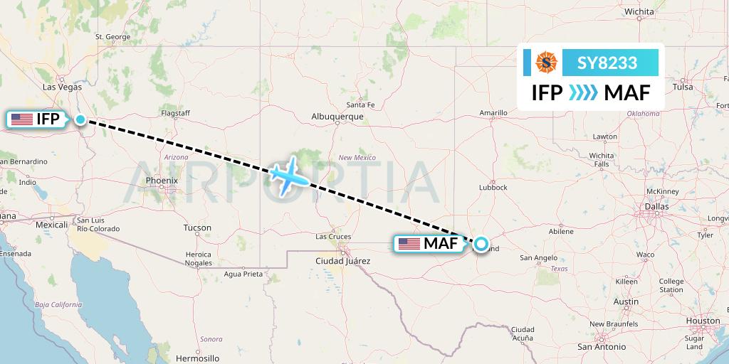SY8233 Sun Country Airlines Flight Map: Bullhead City to Midland