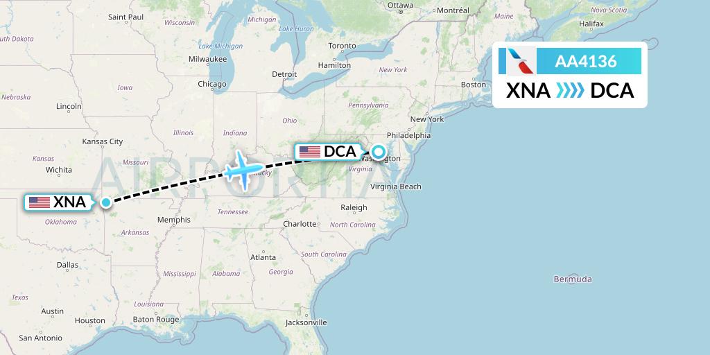 AA4136 American Airlines Flight Map: Bentonville to Washington