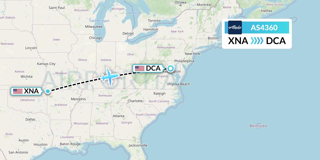 AS4360 Alaska Airlines Flight Map: Bentonville to Washington