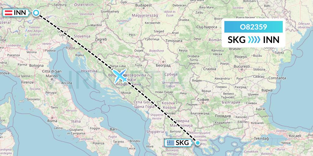 O82359 Siam Air Flight Map: Thessaloniki to Innsbruck