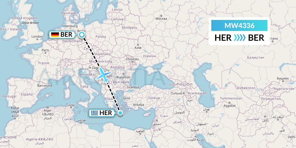 MW4336 Mokulele Flight Service Flight Map: Heraklion to Berlin