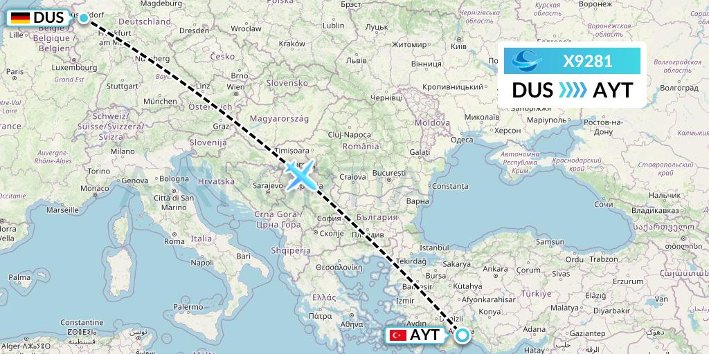 X9281 Avion Express Flight Map: Dusseldorf to Antalya
