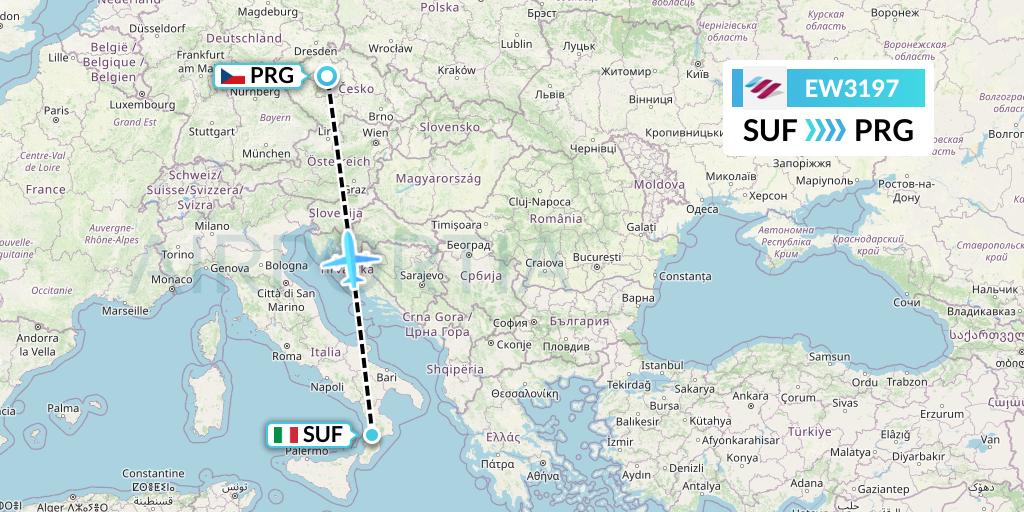 EW3197 Eurowings Flight Map: Lamezia Terme to Prague