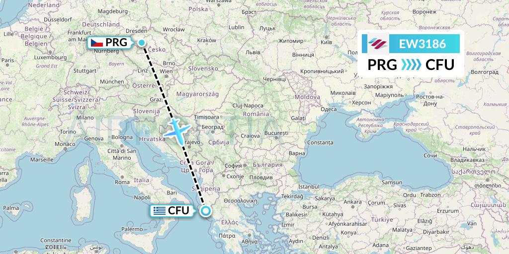 EW3186 Eurowings Flight Map: Prague to Corfu