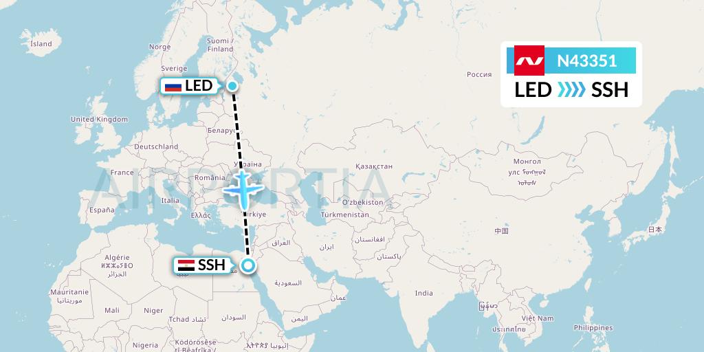 N43351 Nordwind Airlines Flight Map: St. Petersburg to Sharm el-Sheikh