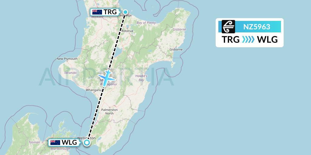 NZ5963 Air New Zealand Flight Map: Tauranga to Wellington
