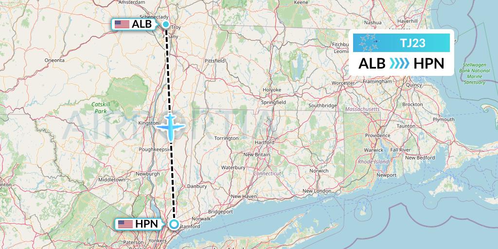 TJ23 Tradewind Aviation Flight Map: Albany to White Plains
