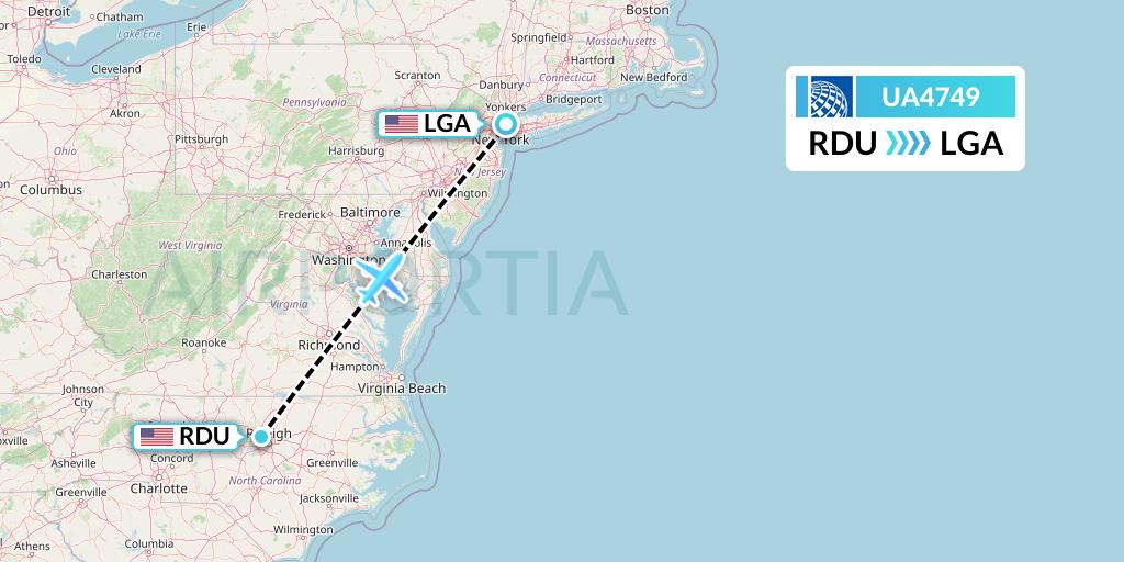 UA4749 United Airlines Flight Map: Raleigh-Durham to New York
