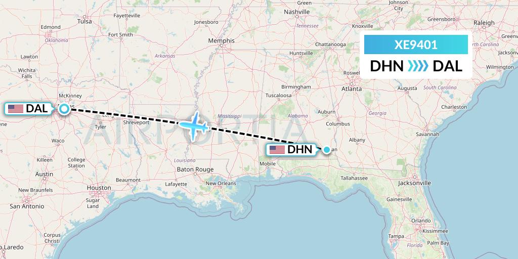 XE9401 Jsx Flight Map: Dothan to Dallas