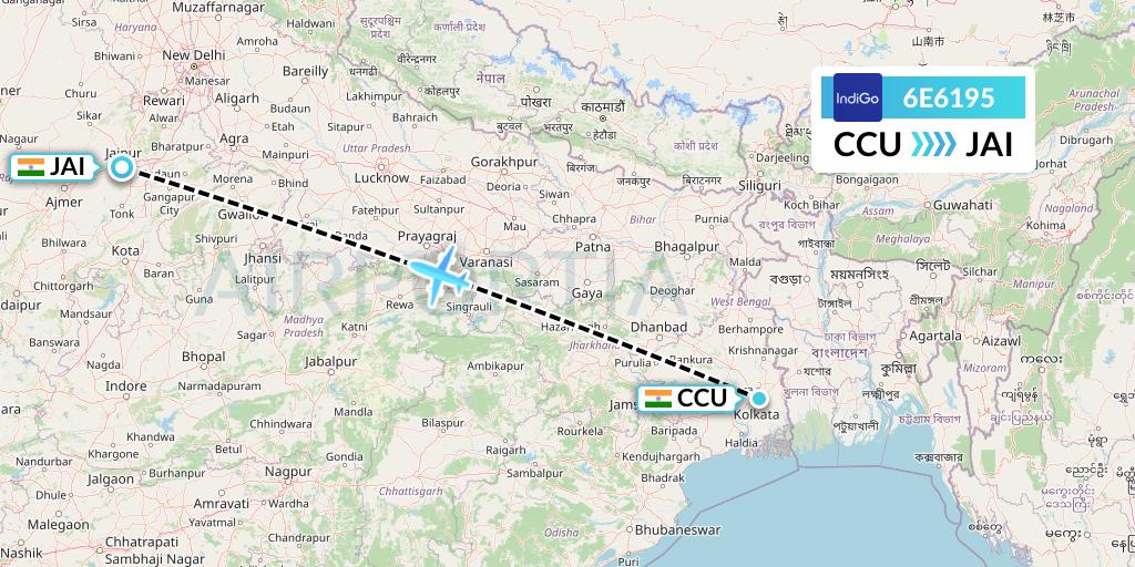 6E6195 IndiGo Airlines Flight Map: Kolkata to Jaipur