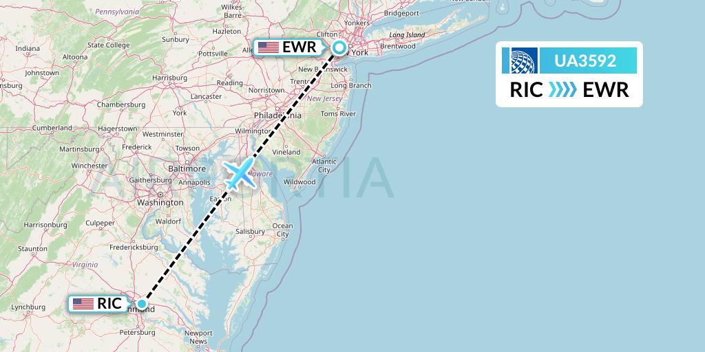 UA3592 United Airlines Flight Map: Richmond to New York