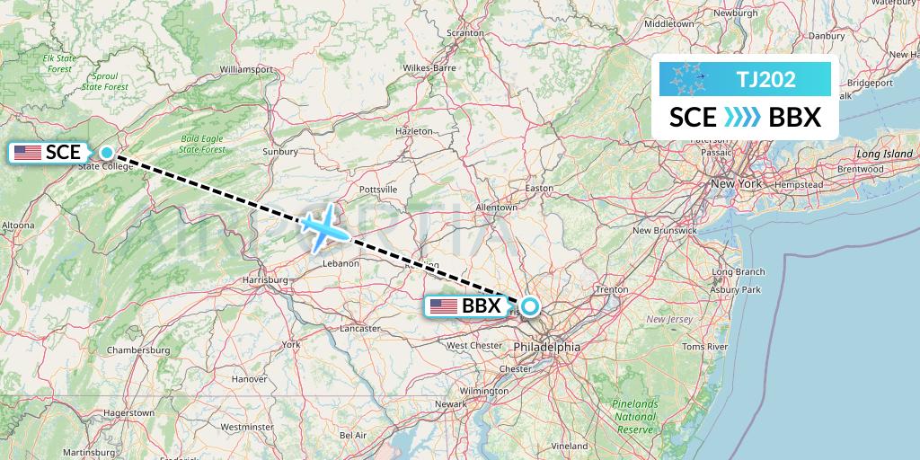 TJ202 Tradewind Aviation Flight Map: State College to Philadelphia