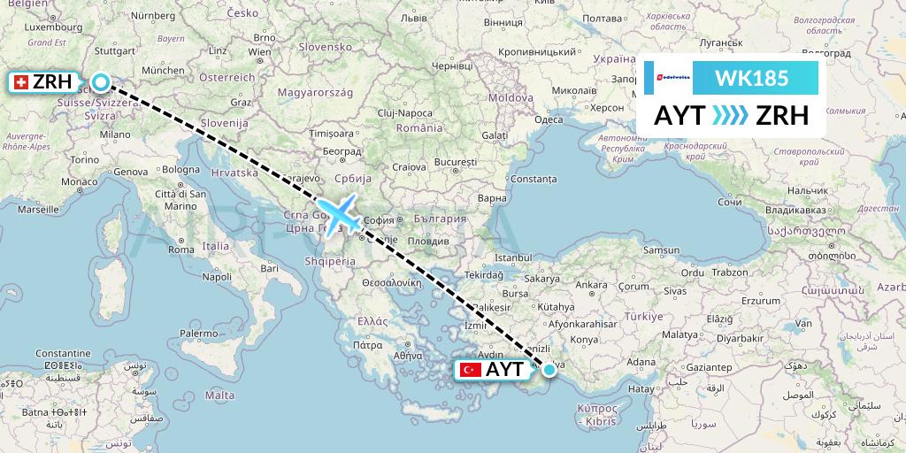 WK185 Edelweiss Air Flight Map: Antalya to Zurich