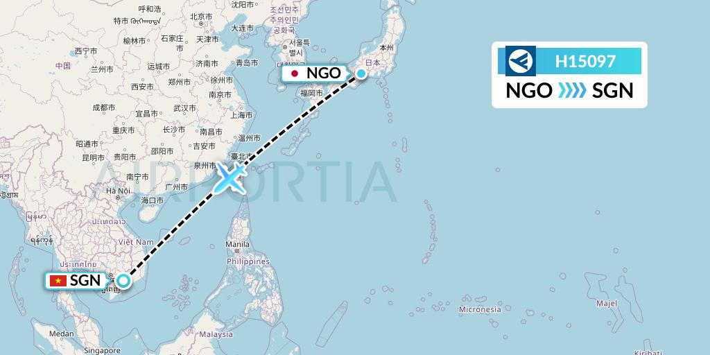 H15097 Hahn Air Systems Flight Map: Nagoya to Ho Chi Minh City