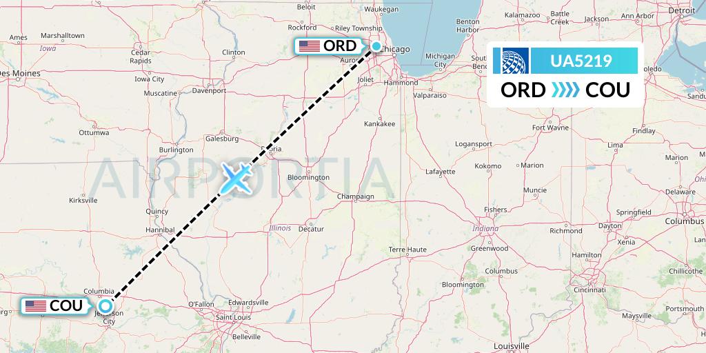 UA5219 United Airlines Flight Map: Chicago to Columbia