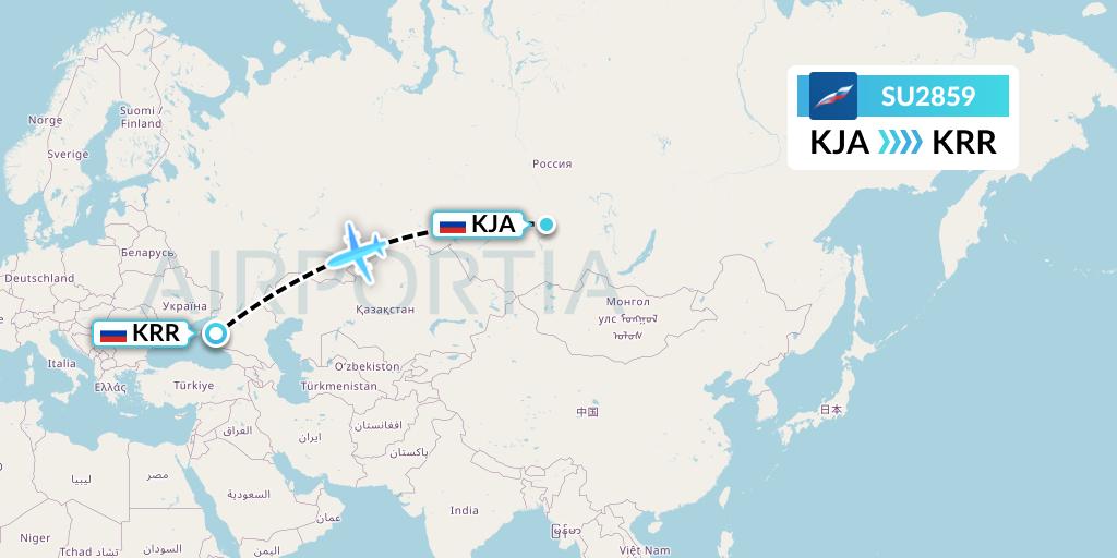 SU2859 Aeroflot Flight Map: Krasnoyarsk to Krasnodar