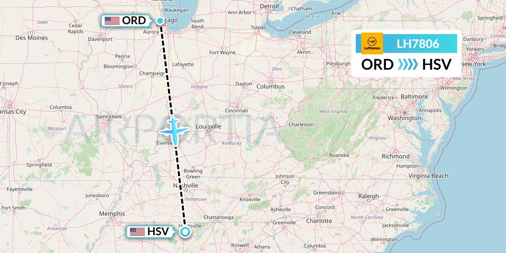 LH7806 Lufthansa Flight Map: Chicago to Huntsville