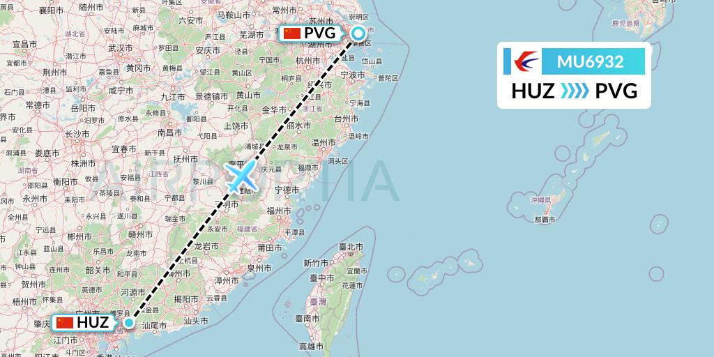 MU6932 China Eastern Airlines Flight Map: Huizhou to Shanghai