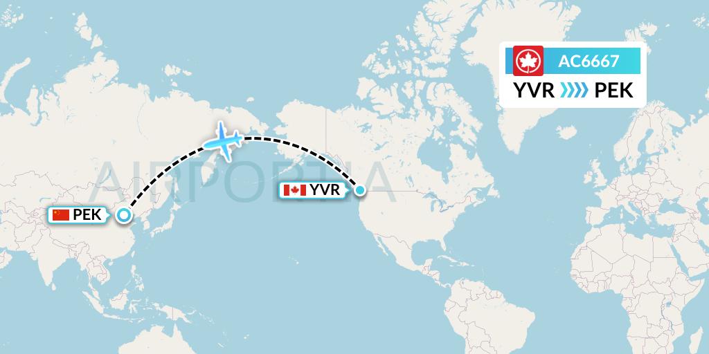 AC6667 Air Canada Flight Map: Vancouver to Beijing