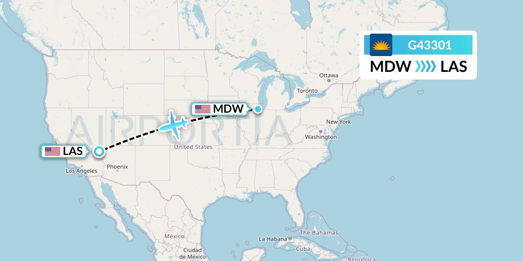 G43301 Allegiant Air Flight Map: Chicago to Las Vegas