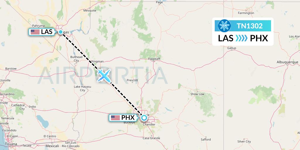 TN1302 Air Tahiti Nui Flight Map: Las Vegas to Phoenix