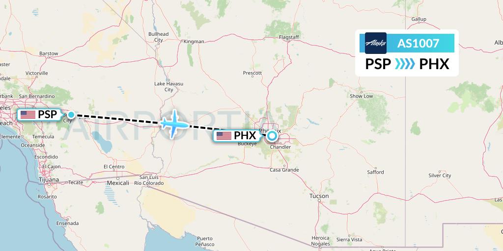 AS1007 Alaska Airlines Flight Map: Palm Springs to Phoenix